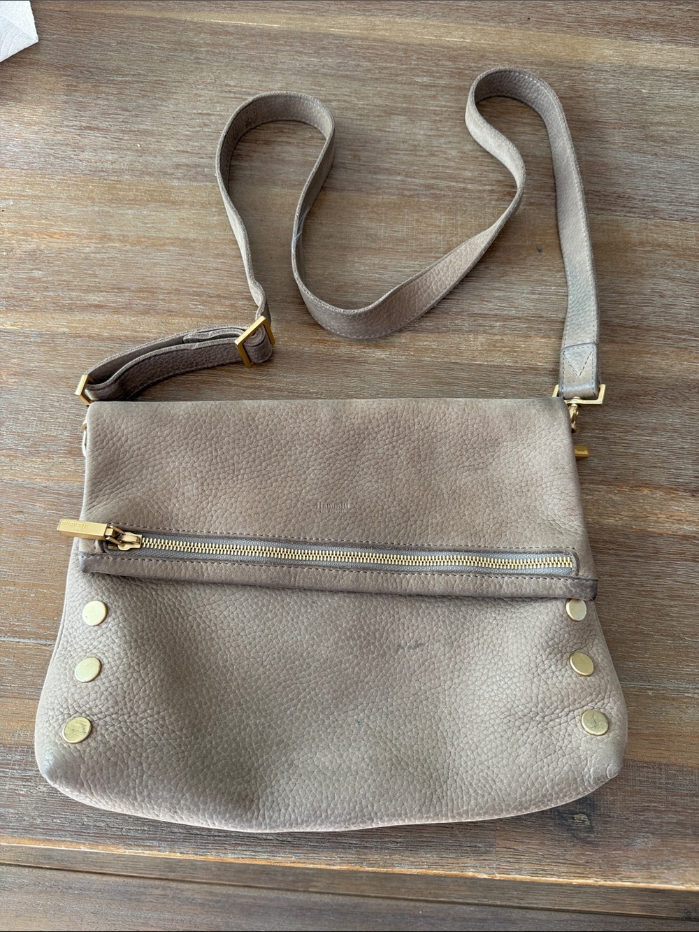 Trending Hammitt VIP Medium Pewter Leather Crossbody Bag with Gold Hardware